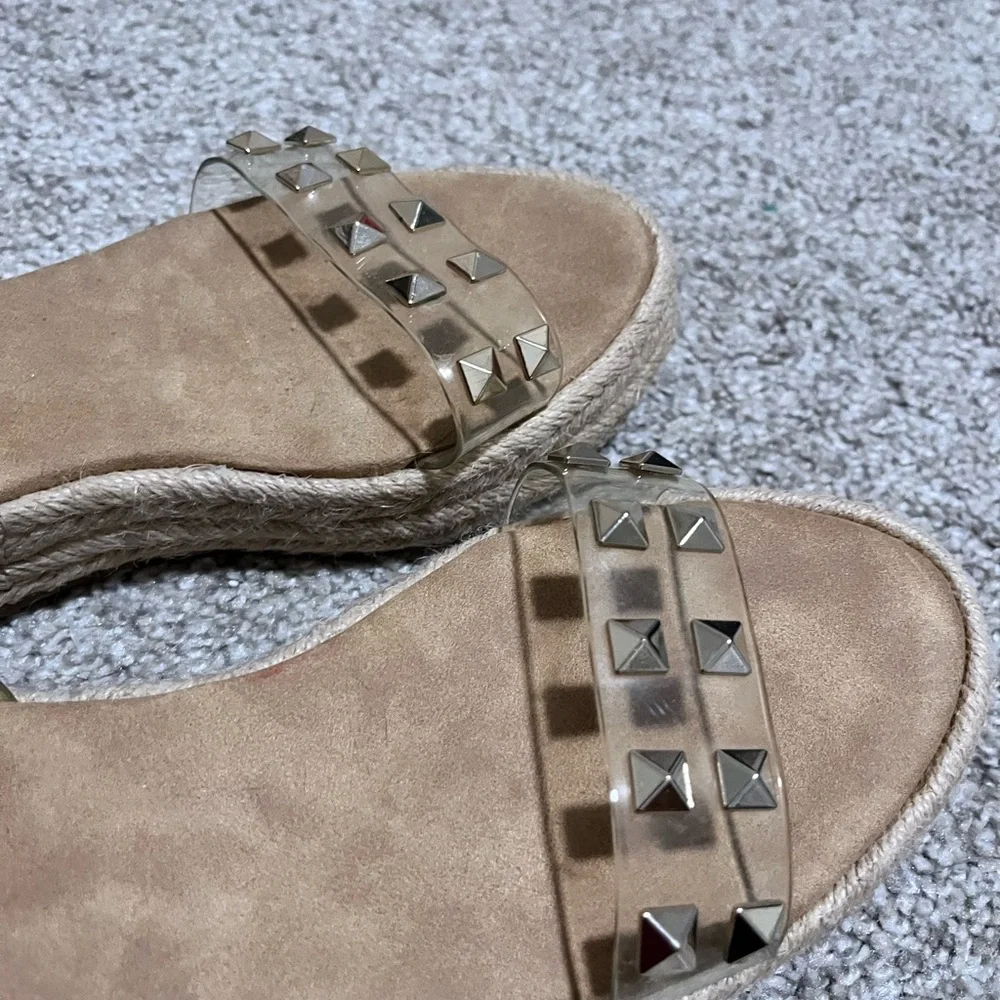 INC International Concepts Women's Valetta Woven Flatform‎ Clear Studs Sandals